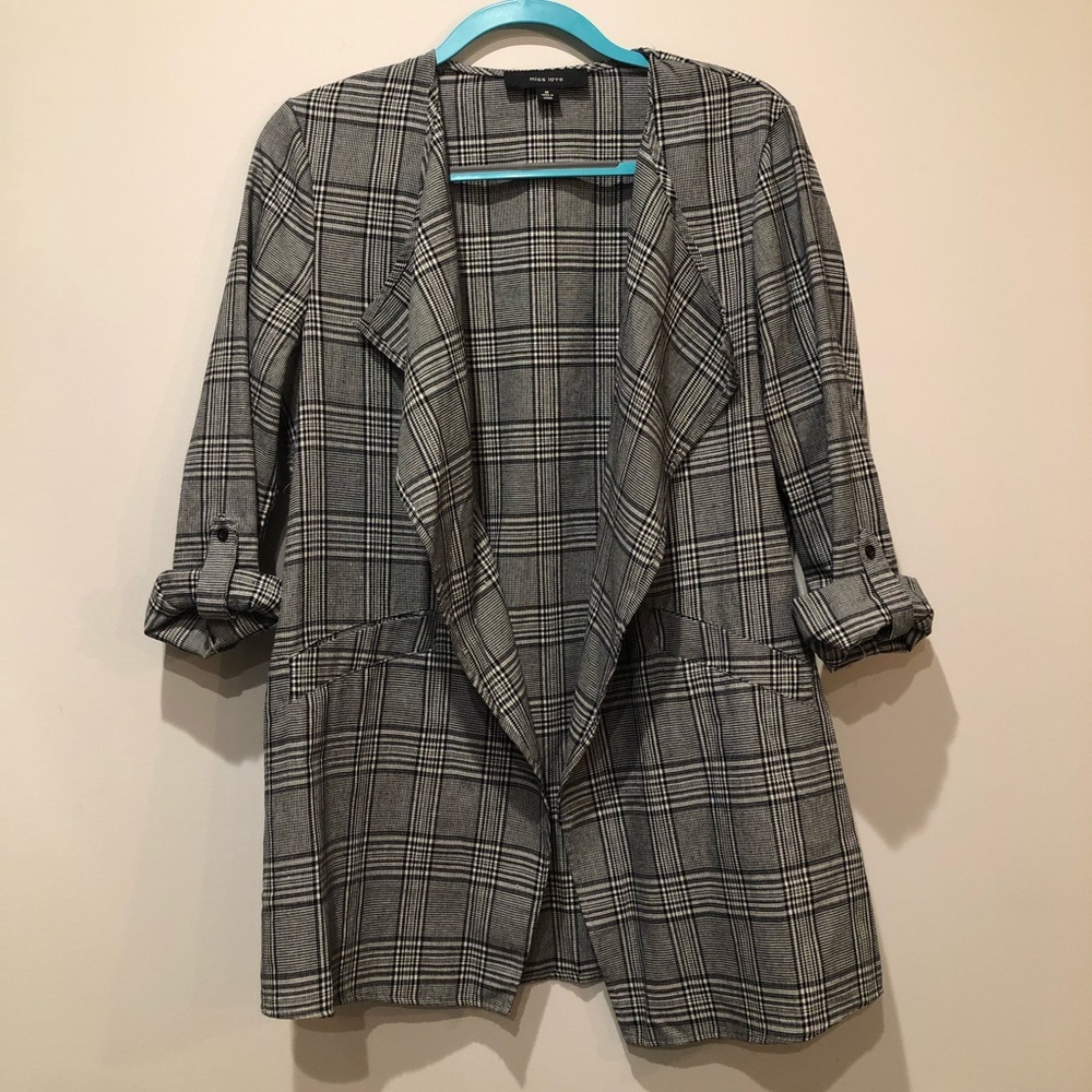 Miss Love Gray Plaid Unstructured Blazer